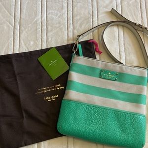 Kate Spade leather canvas Southport striped green crossbody purse
